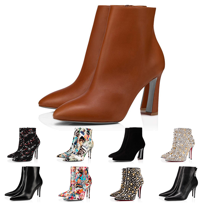 

Fashion Red Bottoms Loubutins Booties High Heels Designer Boots Genuine Leather Women Christians Half Ankle Boot Knee Wedding Party Womens Dress Shoes With Box, D15 8 10 12cm