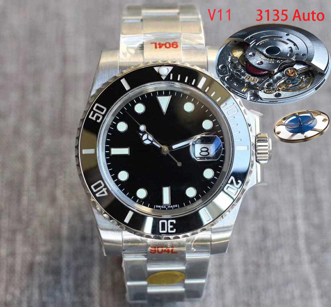 

N Factory V11 ETA 2836 3135 Men watch Sapphire Black Ceramic luminous Waterproof 100M 116610 model 904L Top quality stainless steel sport Blue inside watches, Green 2836