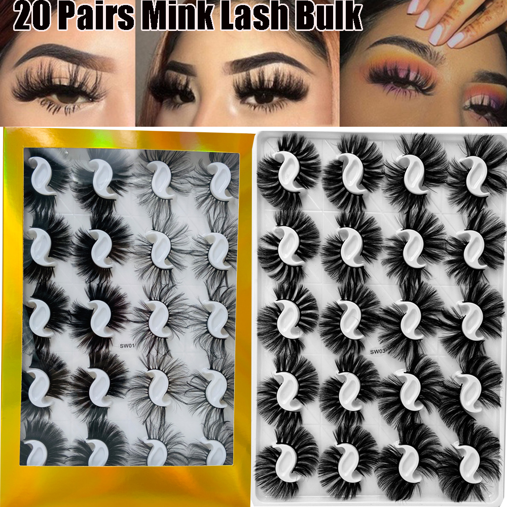 

20 Pairs/set 25mm Mixed Styles 3D Mink False Eyelashes Natural Long Lashes Handmade Wispies Bushy Fluffy Sexy Eye Makeup Tools