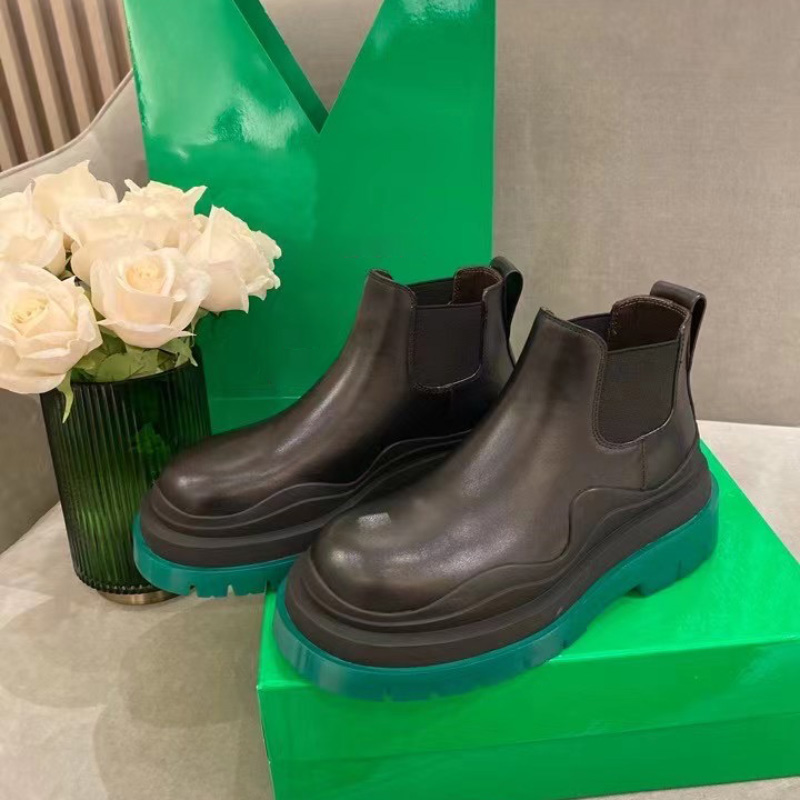 

Black green rubber chunky platform ankle boots leather shoes tire short boot Chelsea Martin booties heavy duty luxury designer brands for women factory footwear, Gift(not sold separately)