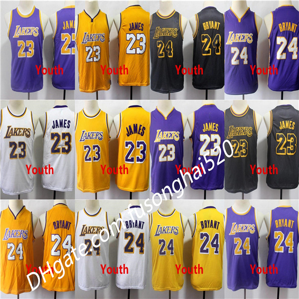 

2021 Youth Kids Los Angeles Lakers Kobe Bryant LeBron James Fanatics Branded Fast Break Yellow Authentic Icon Men Jersey Fast delivery, Black;red
