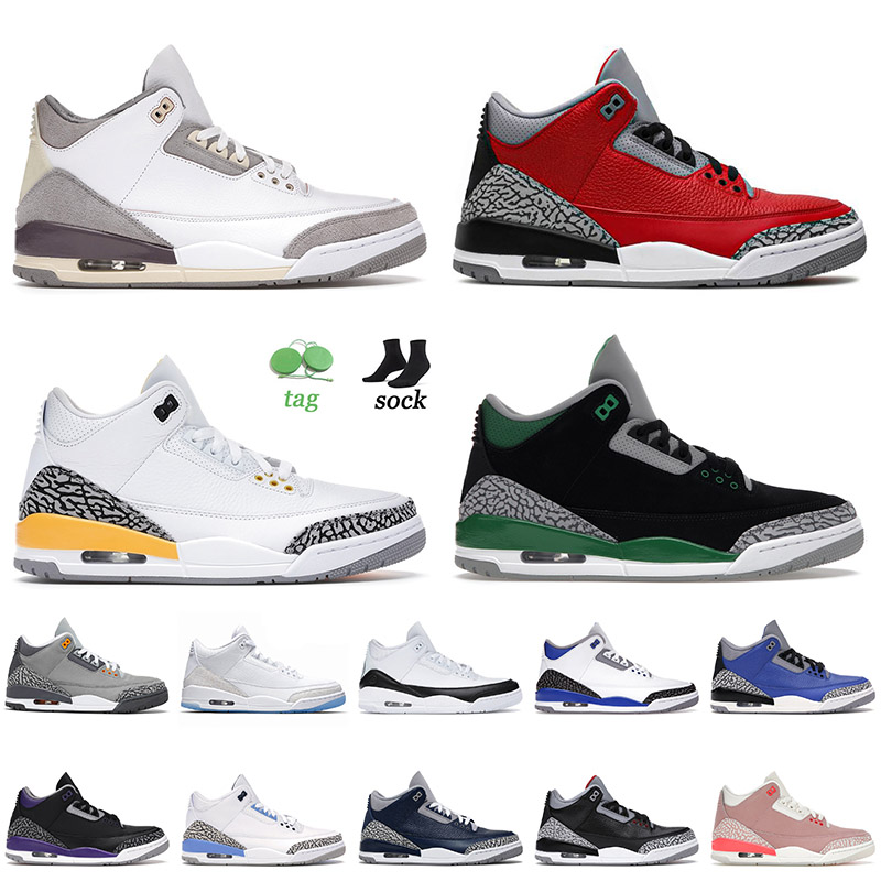 

Top Jumpman 3 3s III Basketball Shoes Jordan Retro Medium Grey Red Cement Pure White Fragment Knicks Rivals Laser Orange Georgetown Trainers