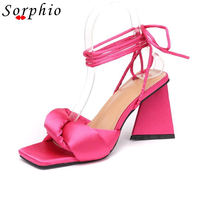 

Dress Shoes Square Ankle Lace-Up Strappy Pink High Heels Women Sandals Fashion Elegant Bow Kont 2021 Ladies Summer Party Sexy Club, Black