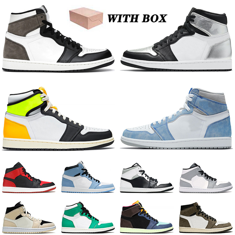 

WITH BOX Jumpman 1 1s Top Quality Basketball Shoes High Dark Mocha Silver Toe Volt Hyper Royal Mens Women Retro Trainers Sneakers 36-46, D28 nyc to paris 36-46