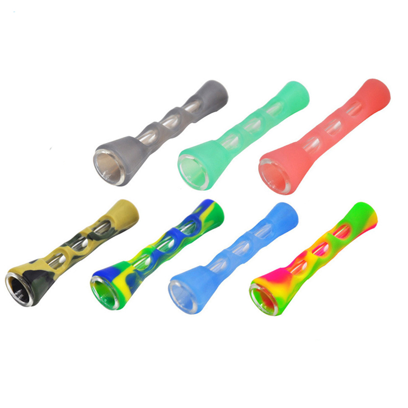 

Horn Shape Silicone Glass Smoking Herb Pipe Bong 8.3 cm Tobacco Cigarette Hand Portable Mini Spoon Pipes