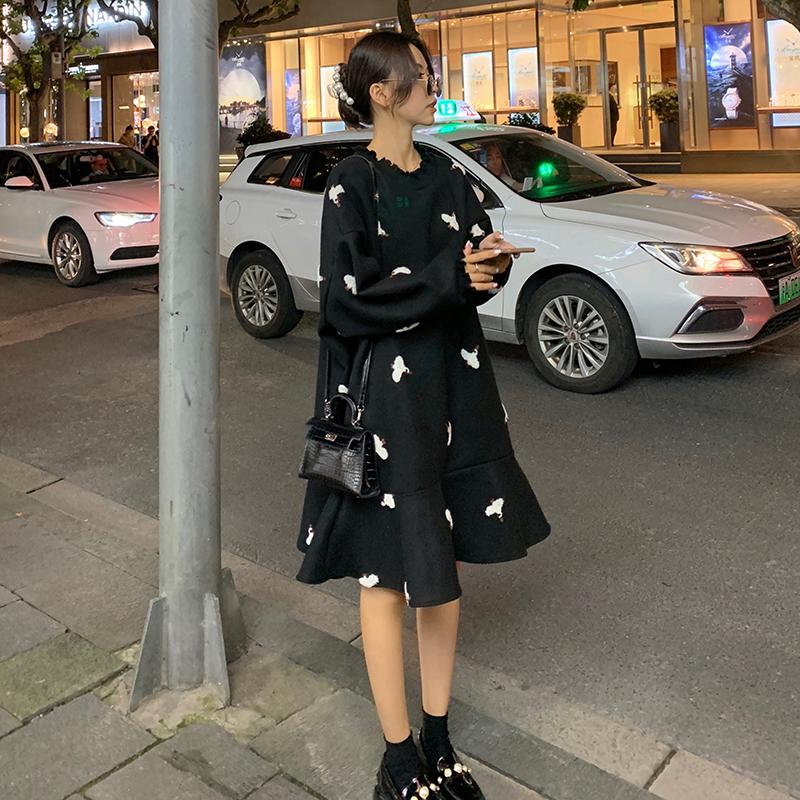 

Maternity Dresses Plus Size Pregnant Woman Dress Long Sleeve Women's Autumn/winter Embroidery Clothes Long-sleeved, White