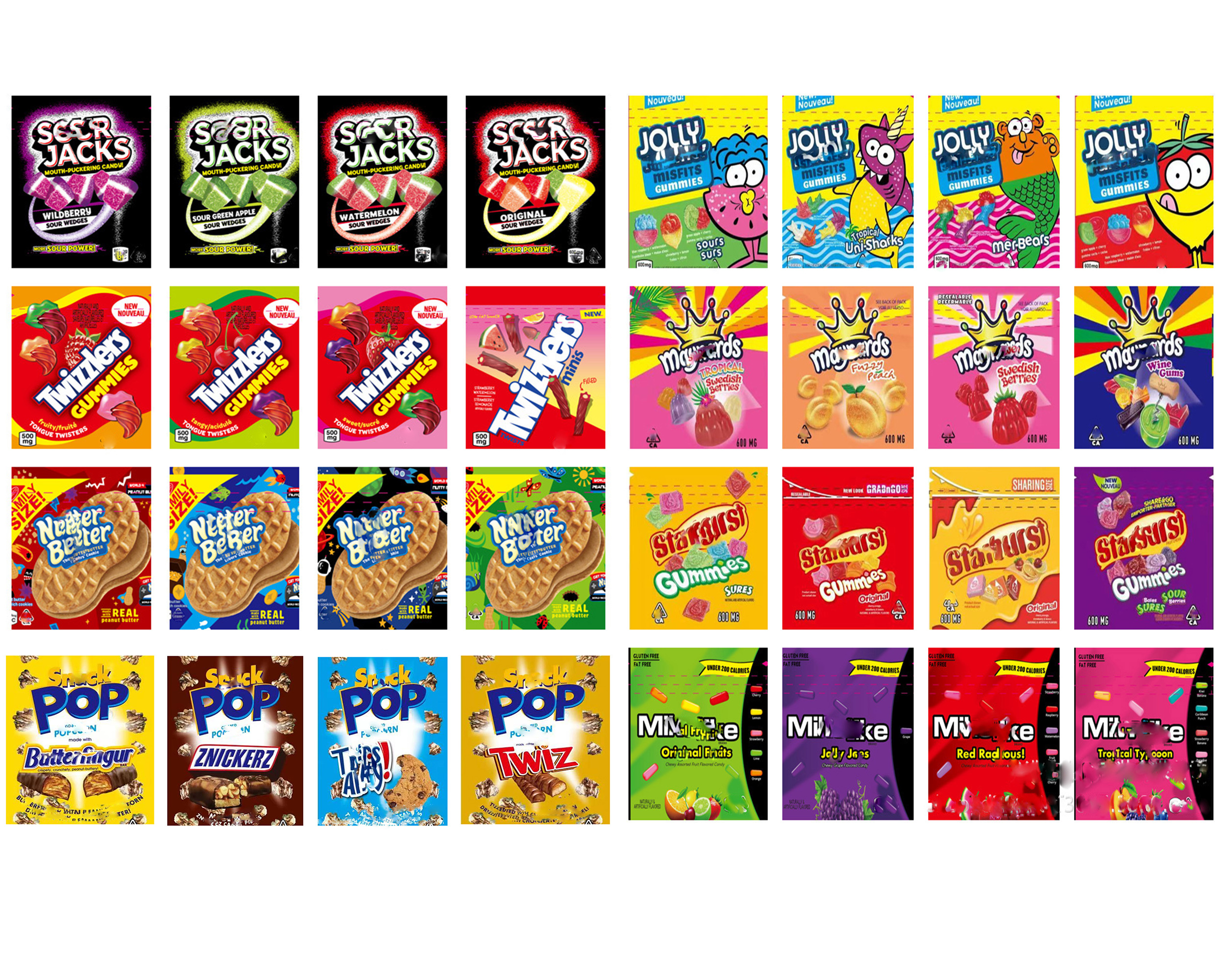

starburst gummies mikelike maynards sour jacks packing bags twizzlers punch Jally Pop Trips ahoy mylar candy resealable Edibles 600mg package bag Newest