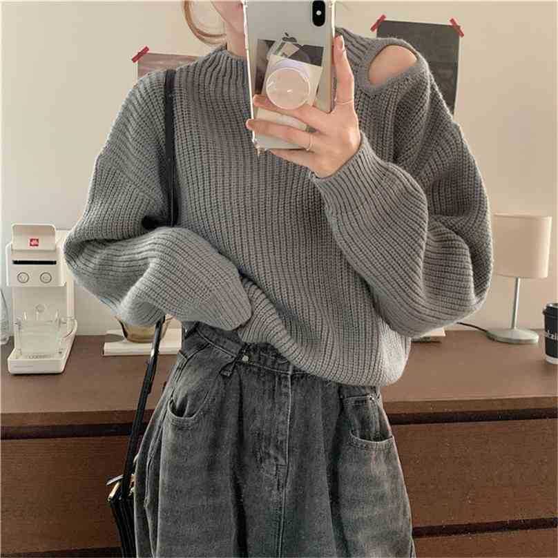 

Sexy Solid Brief Stylish Office Lady Chic Gentle Loose Streetwear High Quality Women Pullovers Sweaters 210525, Grey