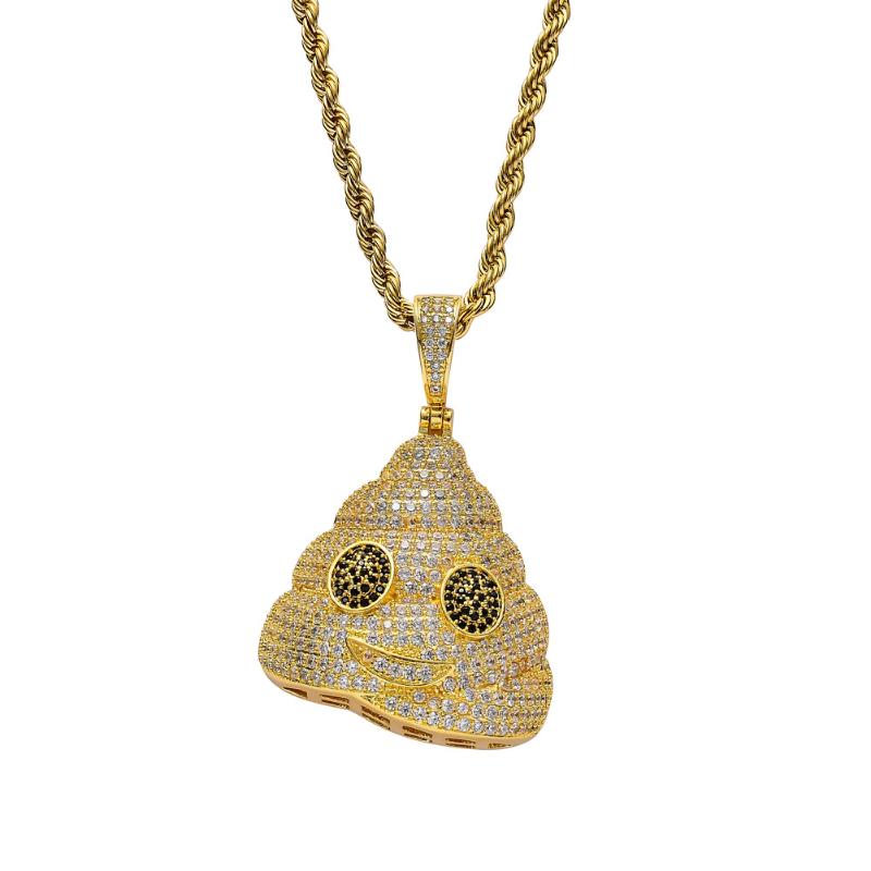 

Pendant Necklaces 18k Gold Plated Lab Diamond Necklace Iced Out Cartoon Excrement Pendent Hip Hop Chain For Men Charm Jewelry