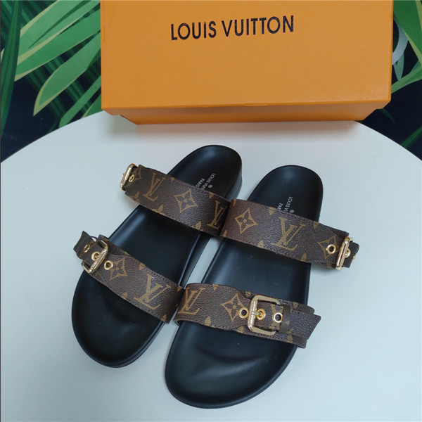 

Top high quality Men LOUIS Leather Sandals Womens VITTON slippers slides Flip Flops woman channel Shoes, White;black