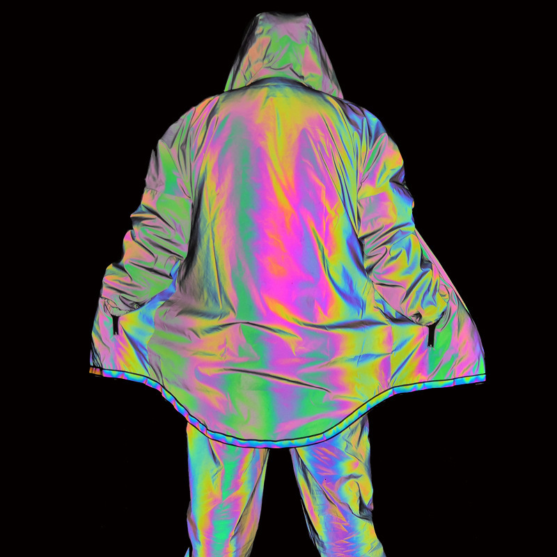 

New colorful reflective windbreaker cool hip hop coat personalized top Cloak, Colorful dark grey