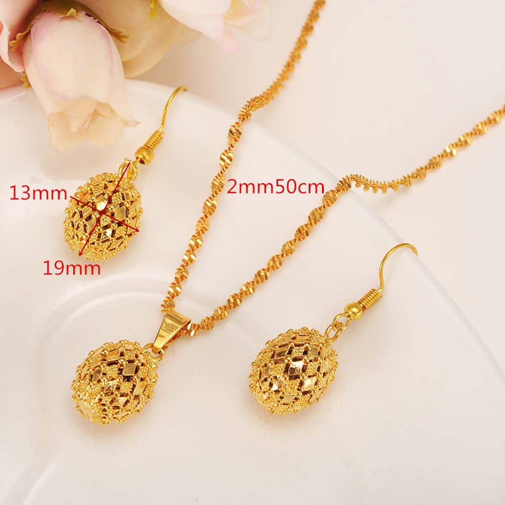 Sweet Pendant Earrings 9 k Fine G/F Gold Chain Necklace Jewelry set Women Romantic Gift African Arab-image-675472573