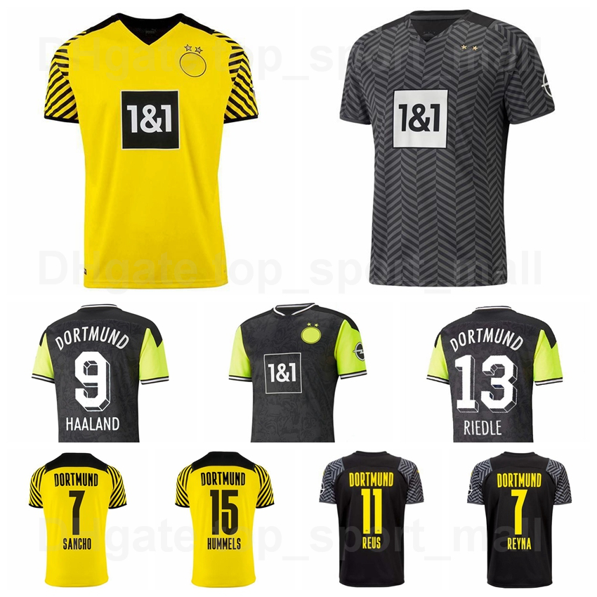 

2021-2022 BVB Soccer Jersey Borussia Dortmund Home Yellow Black 13 GUERREIRO 15 HUMMELS 38 BURKI 7 REYNA 18 MOUKOKO 23 EMRE CAN 9 HAALAND 11 REUS Football Shirt Kits, With patch