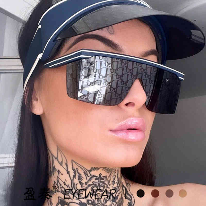 

Sunglasses New d family large box frameless onepiece watermark Lens Women's fashion protective glasses