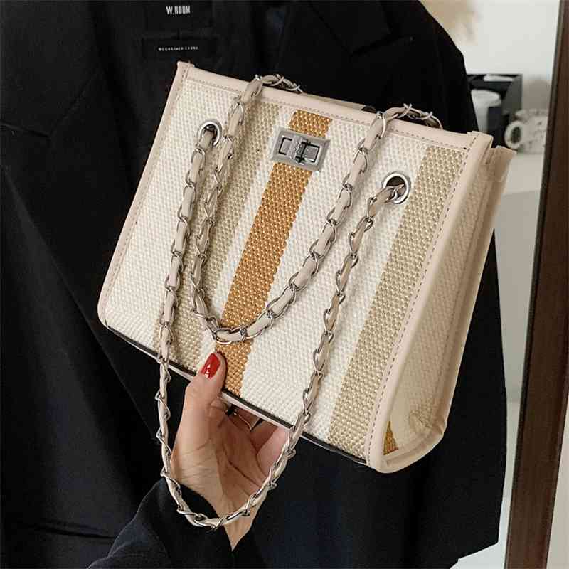 

Large capacity 2021 new fashion portable business stripe Shopping Bag Canvas student class women's bag, Pink