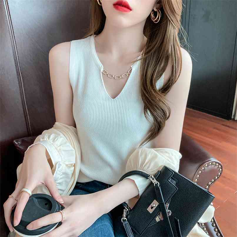 

Chain decorated sweater spring sexy bottoming shirt slim slimming sleeveless casual vest sale 210520, Apricot