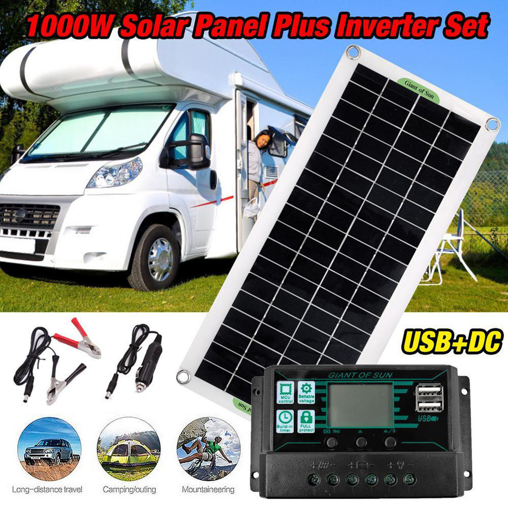 

30W RV Boat Solar Panels Kit with Charge Controller Solar Inverter for Home Boat 60A 100A Portable Power Generator Car