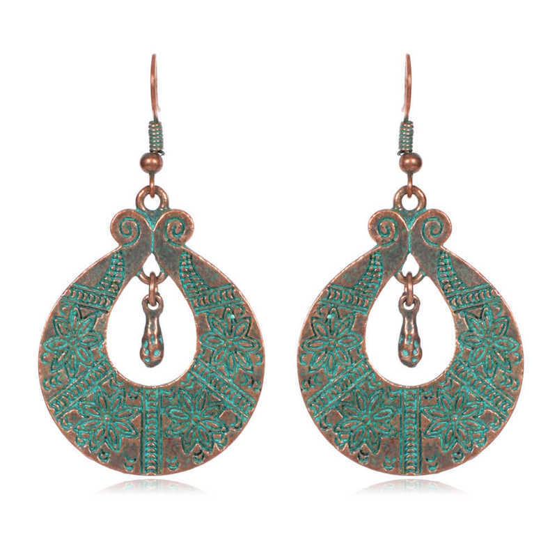 

earring ethnic style ornaments ethnic characteristics ancient bronze green geometric earrings hy-7520, Golden