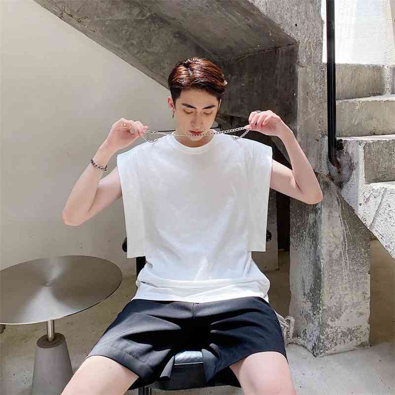 

IEFB / men's wear chain design roun collar loose t-shirt for male summer japan style loose tee fashion clothes 9Y2985 210524, White