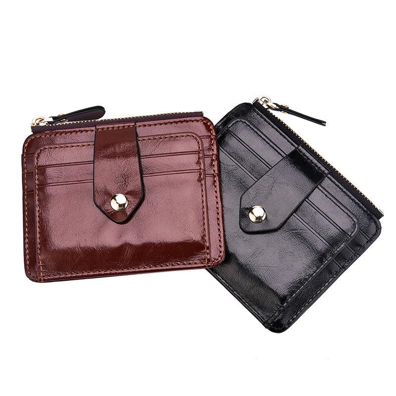 

Card Holders Women Stylish Zipper And Hasp Wallet Small Oil Wax Leather Men High Quality Short Holder Purse, Black
