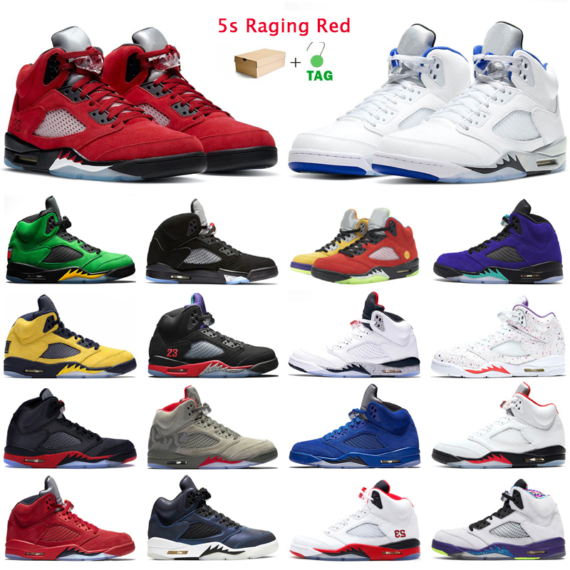 

LOW 5s Raging Red Mens Basketball Shoes Jumpman 5 Hyper Royal OG Black Metallic Blue suede International Flight Men Trainers Outdoor Sports