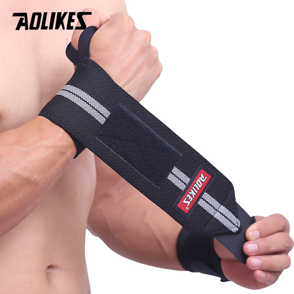 

Wristband AOLIKES 1 Pair Wrist Support Weight Lifting Gym Training Wrist Support Brace Straps Wraps Crossfit Powerlifting, Black with yellow