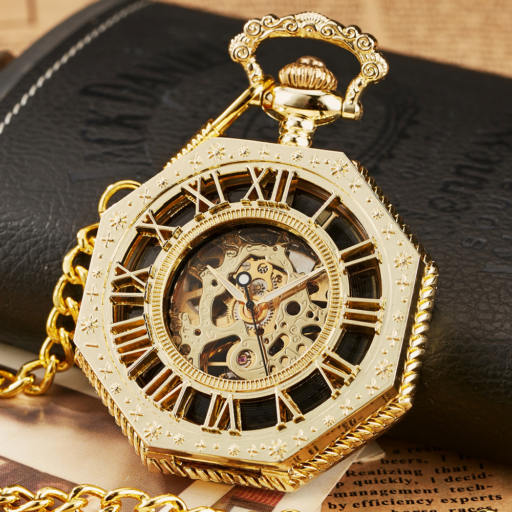 

Mechanical Pocket Watch Golden Sliver Bronze Hollow Fob Chain with Box Men and Women Lady Watches Mens Vintage Gifts, Pm005