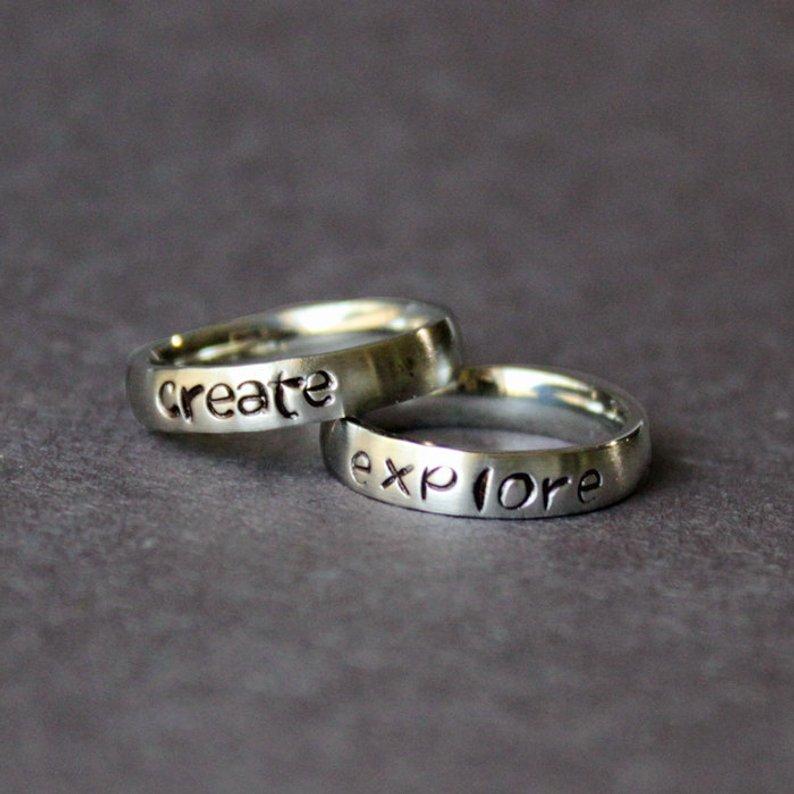 

Cluster Rings Create & Explore Ring Stacking Jewelry Inspirational Little Word Of The Year Small Mantra YLQ6574, Golden;silver