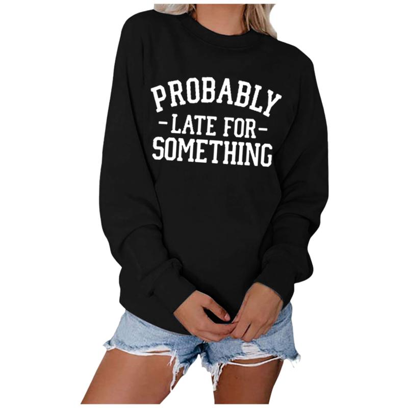 

Women's Hoodies & Sweatshirts Round Neck Art Letter Print Loose Sweatshirt Fashion Long-sleeved Hooded Casual Blouse Pullover, Black