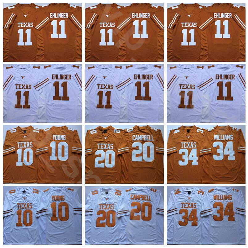 

College Texas Longhorns Football 20 Earl Campbell Jersey 34 Ricky Williams 11 Sam Ehlinger 10 Vince Young 7 Shane Buechele Yellow White, 10 yellow