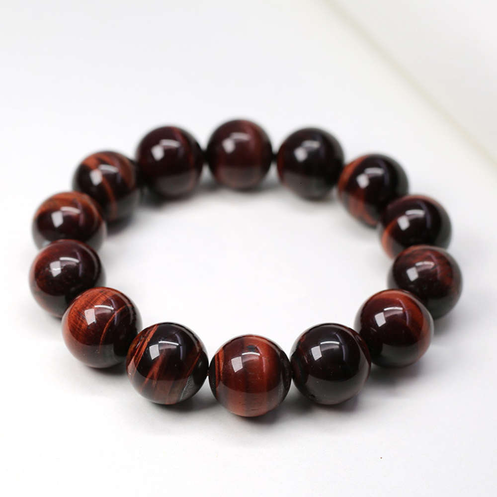 

Qiu's Natural Red ice Agate Round Bead Tiger Eye Stone Bracelet South Africa AGATE men's and women's Buddha beads, Golden;silver