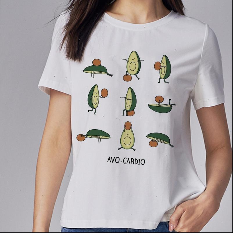 

summer womens t shirt shirts kawaii cartoon avocado short sleeve women casual graphic female tee 90s, White