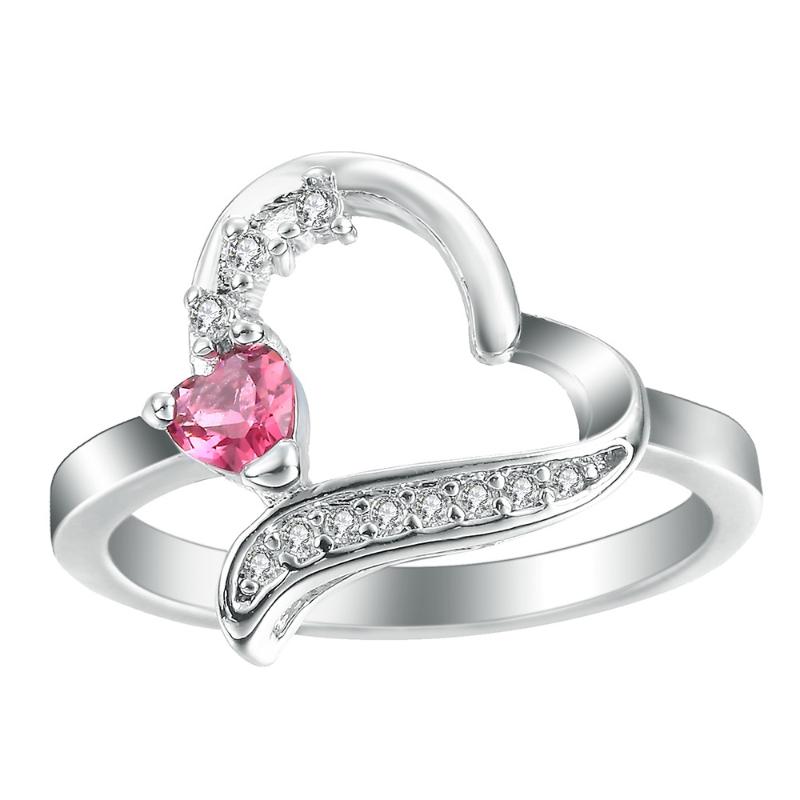 

Wedding Rings Fashion Women Jewelry Heart Cut Pink Zircon Bridal For Engagement Set Gifts