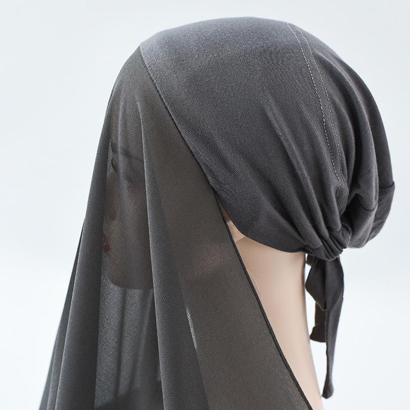 

Scarves 1Pc Chiffon Hijab With Bonnet Inner Scarf Instant Elastic Rope Cap Bubble Solid Headband Stretch Cover Headwrap