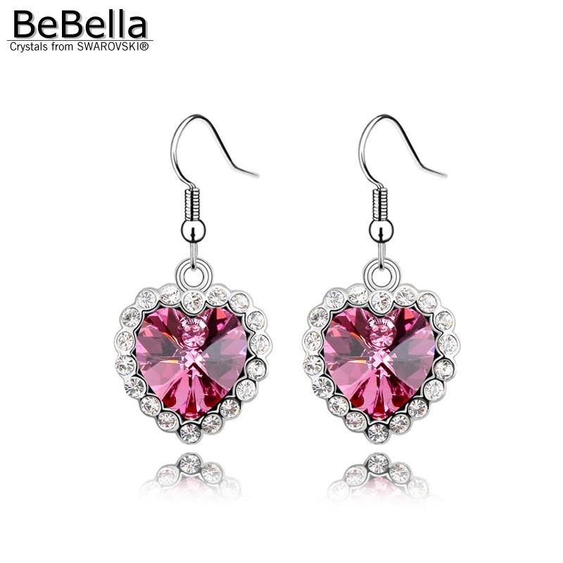 

Dangle & Chandelier BeBella 11 Colors Fashion Crystal Heart Shape Dangler Earrings Made With Crystals From Gift For Girlfriend Wom, Silver