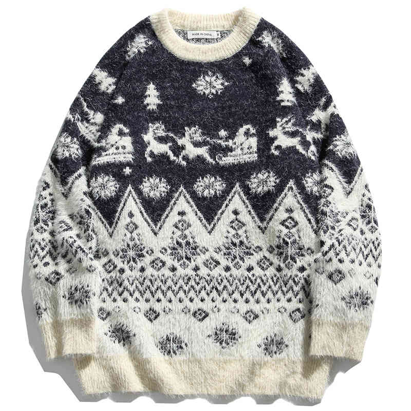 

men's sweaters men hip hop knitted jumper ugly christmas snowflake deer streetwear harajuku crewneck fashion casual knitwear pullo, White;black
