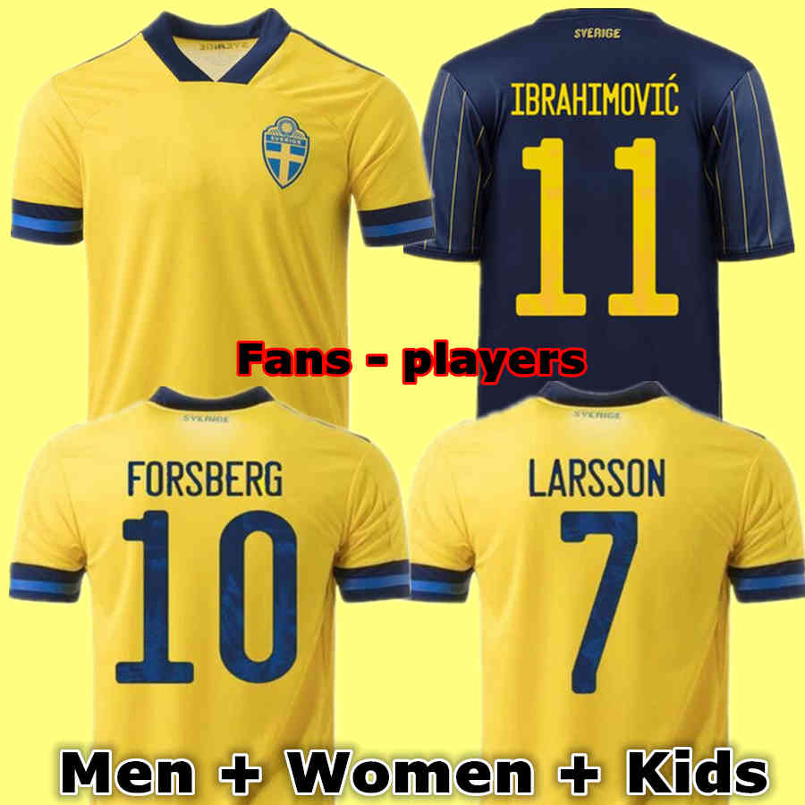 

National 2021 Sweden Player version soccer jerseys IBRAHIMOVIC KALLSTROM FORSBERG Adult men women + kids kit football shirt size S-4XL, Black