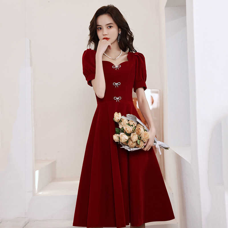 Luxury Evening Dress Toast Bride 2021 Autumn Winter Engagement Back Door Wedding Girl Small French Short Sleeve-image-735069063