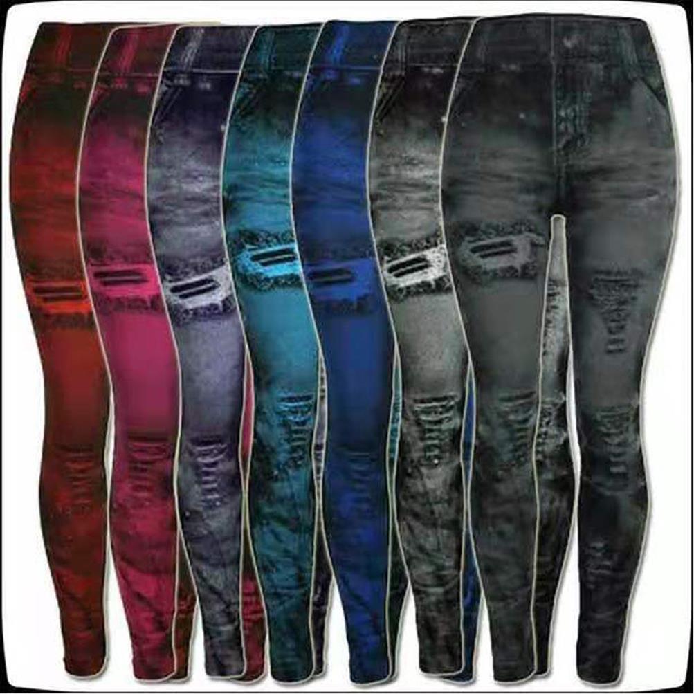

9 color 3xl spot imitation womens legging denim explosive hips super elastic nine pants, Black