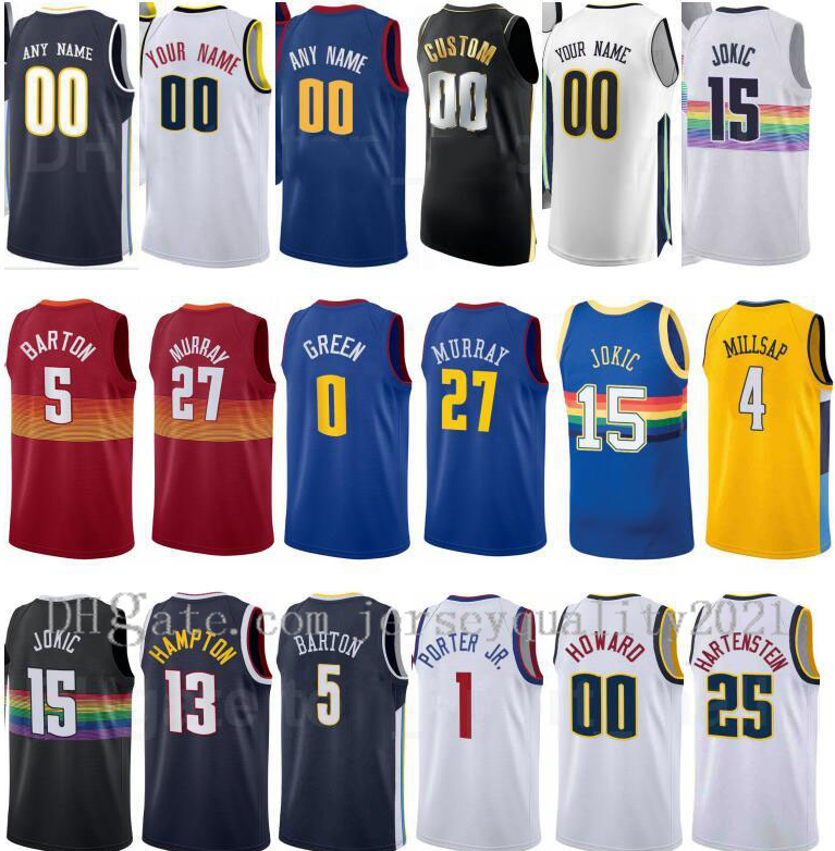 

New Print Basketball Screen Paul Millsap Jersey Michael Porter Jr Gary Harris Monte Morris Jamal Murray Will Barton Facundo Campazzo Bol Bol, Black;red