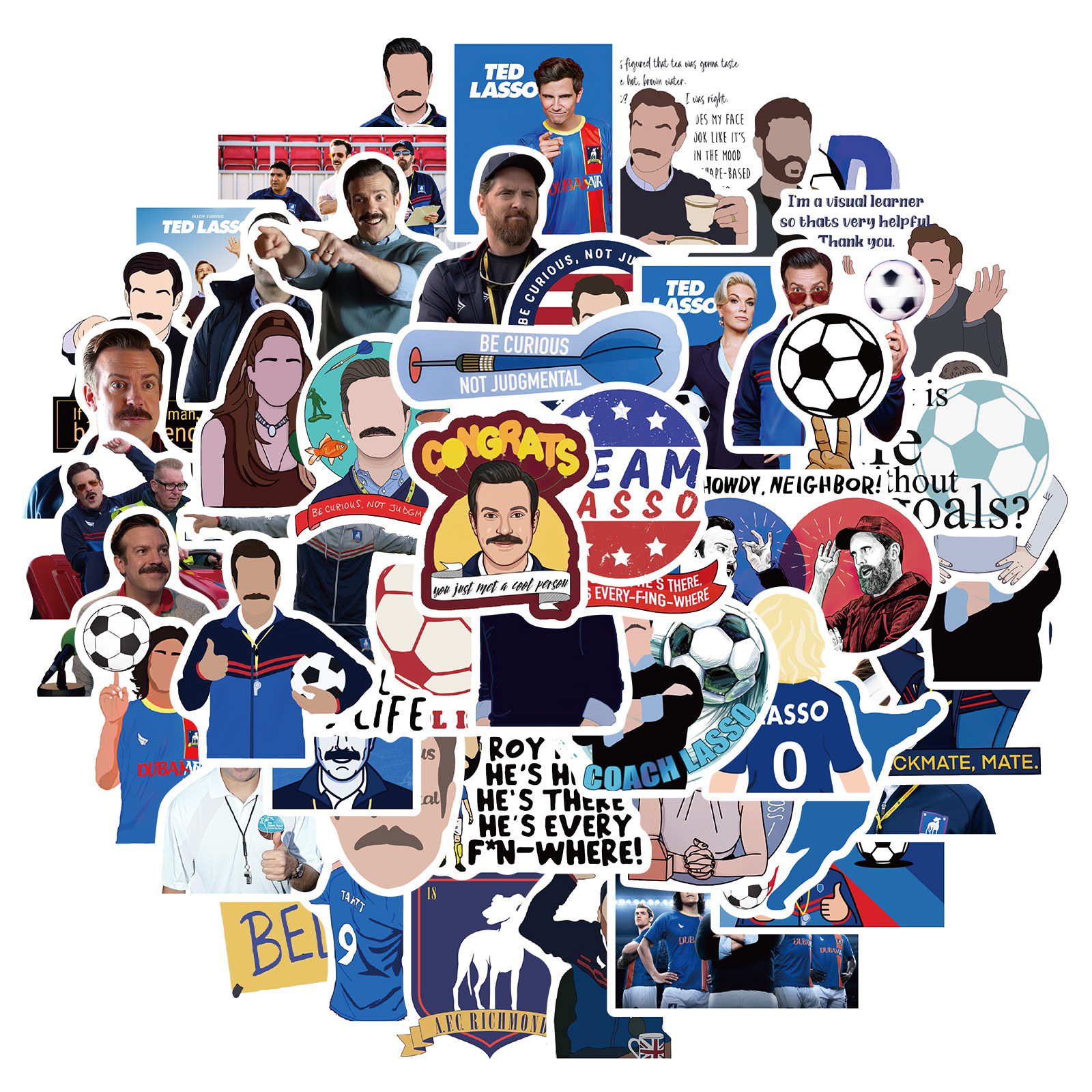 

50 PCS Mixed Graffiti skateboard Stickers Football coach sports For Car Laptop Fridge Helmet Pad Bicycle Bike Motorcycle PS4 book Guitar Pvc Decal, Multi colors