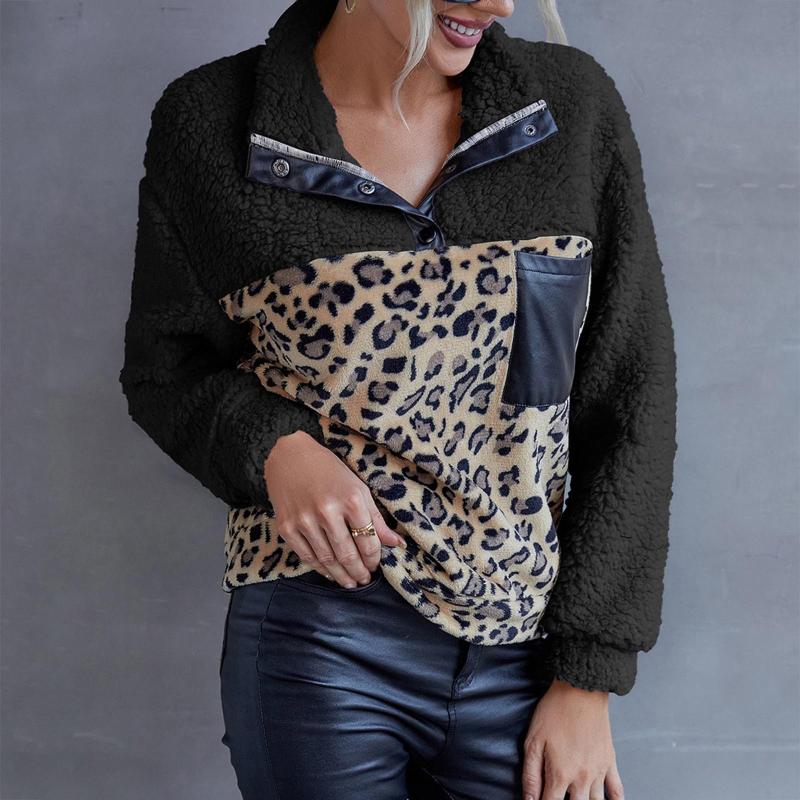 

Women' Sweaters Wool Leopard Printed Hoodies Women Autumn Winter Sweatshirt Stitching Pullover Top Lady Warm 2022 Fashion #10, Bg