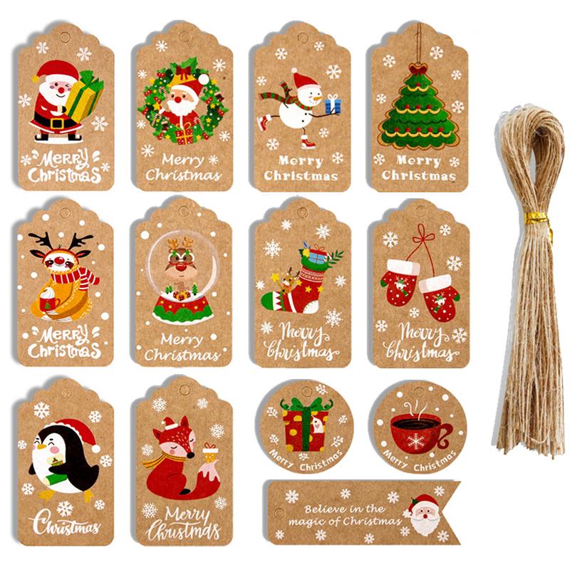 

Christmas Decorations 48/50Pcs Merry Kraft Paper Tags DIY Handmade Gift Wrapping Labels Santa Claus Hang Tag Ornaments Year Decor