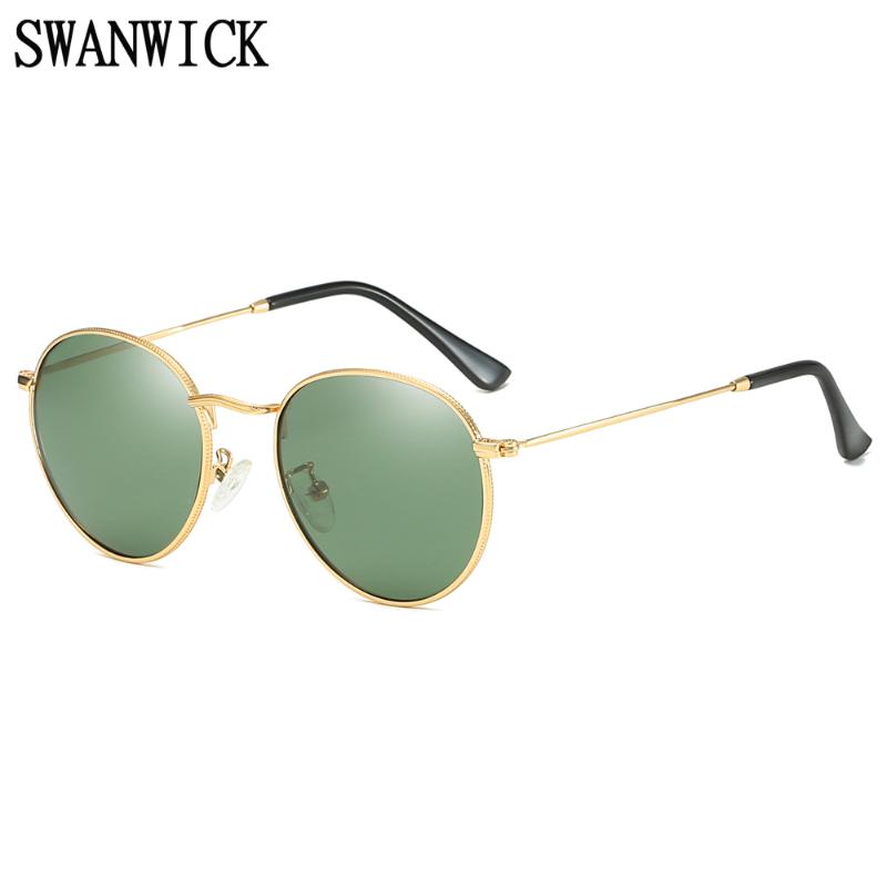 

Sunglasses Swanwick Polarized For Men Round Frame Colored Sun Glasses Women Thin Full Metal Green Mirror Lens Black Retro Summer, White;black