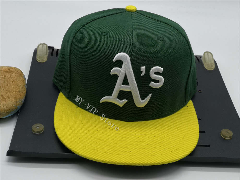 

2021 Men's USAOakland Fitted Caps Letter Green Top Yellow Brim Hip Hop Size Hats Baseball Caps Adult Flat Peak For Men Women Black Grey, Blue;gray