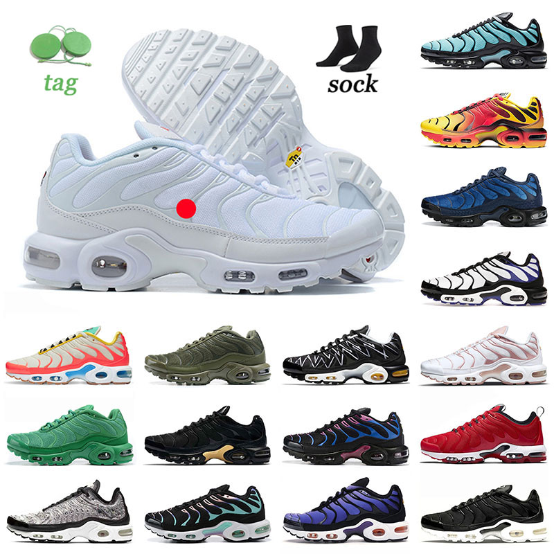 

Classic tn plus triple white mens running shoes with red sign designer womens sherbert vibrant tropical breath of spring black metallic gold sport sneakers trainers, A19 40-45 shark black