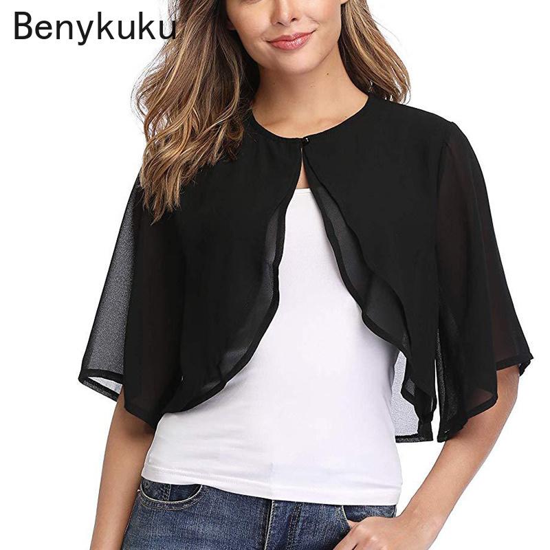 

Women's Jackets Women Half Sleeve Open Front Cropped Sheer Bolero Chiffon Shrug Cardigan Top For Wedding Party Dress Fashion Cover Up Shawl, Navy blue