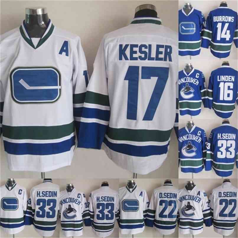 

Kob Vancouver Canucks Jersey 22 Daniel Sedin 33 Henrik Sedin 16 Trevor Linden White Blue Hockey Jersey Fast Shipping, Black