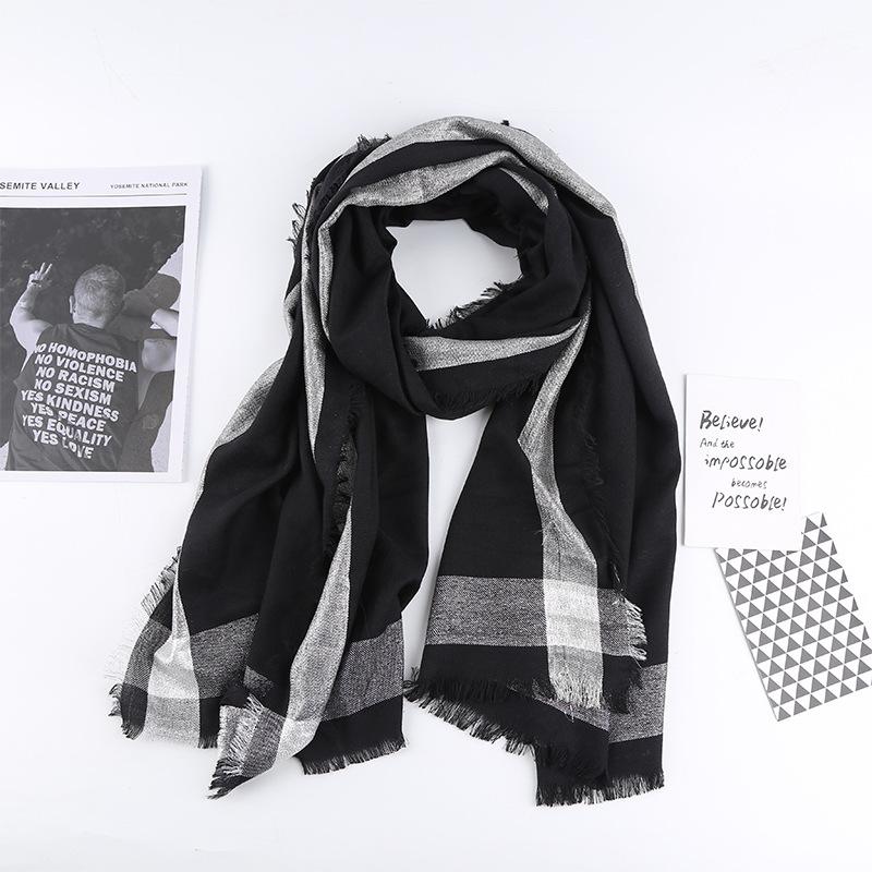 

Scarves Spring And Summer Simple Casual Black Plaid Fashion Tassel Scarf Dual-use Beach Shading Decorate Outdoor Shawl