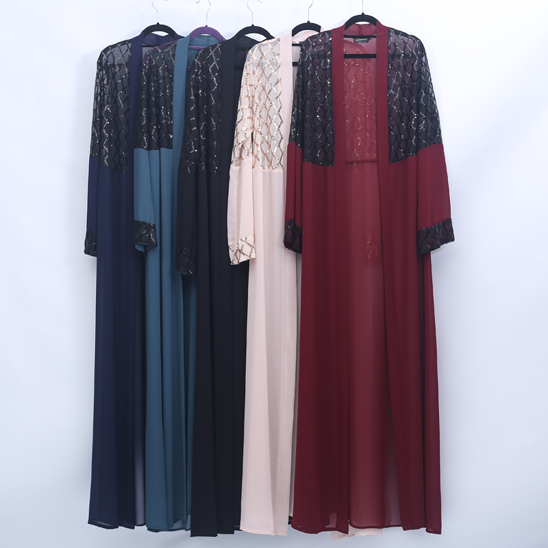 Open Sequin Abaya Turkish Kimono Muslim Hijab Dress Islamic Clothing Abayas For Women Oman Caftan Marocain Kaftan Prayer Clothes-image-692968485